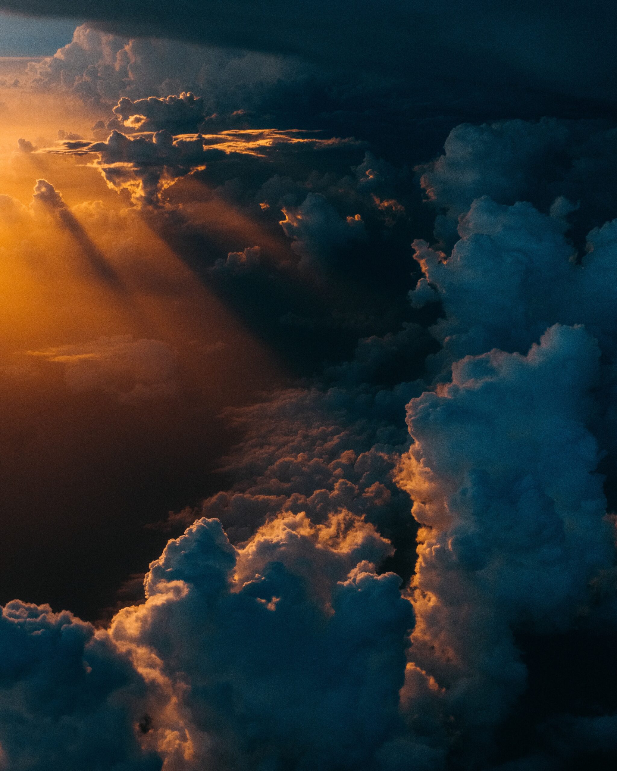 Flying through a storm into the sunset.